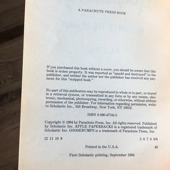 Goosebumps #23 Return of the Mummy Paperback Book R. L. Stine 1994 First… - Picture 6 of 8